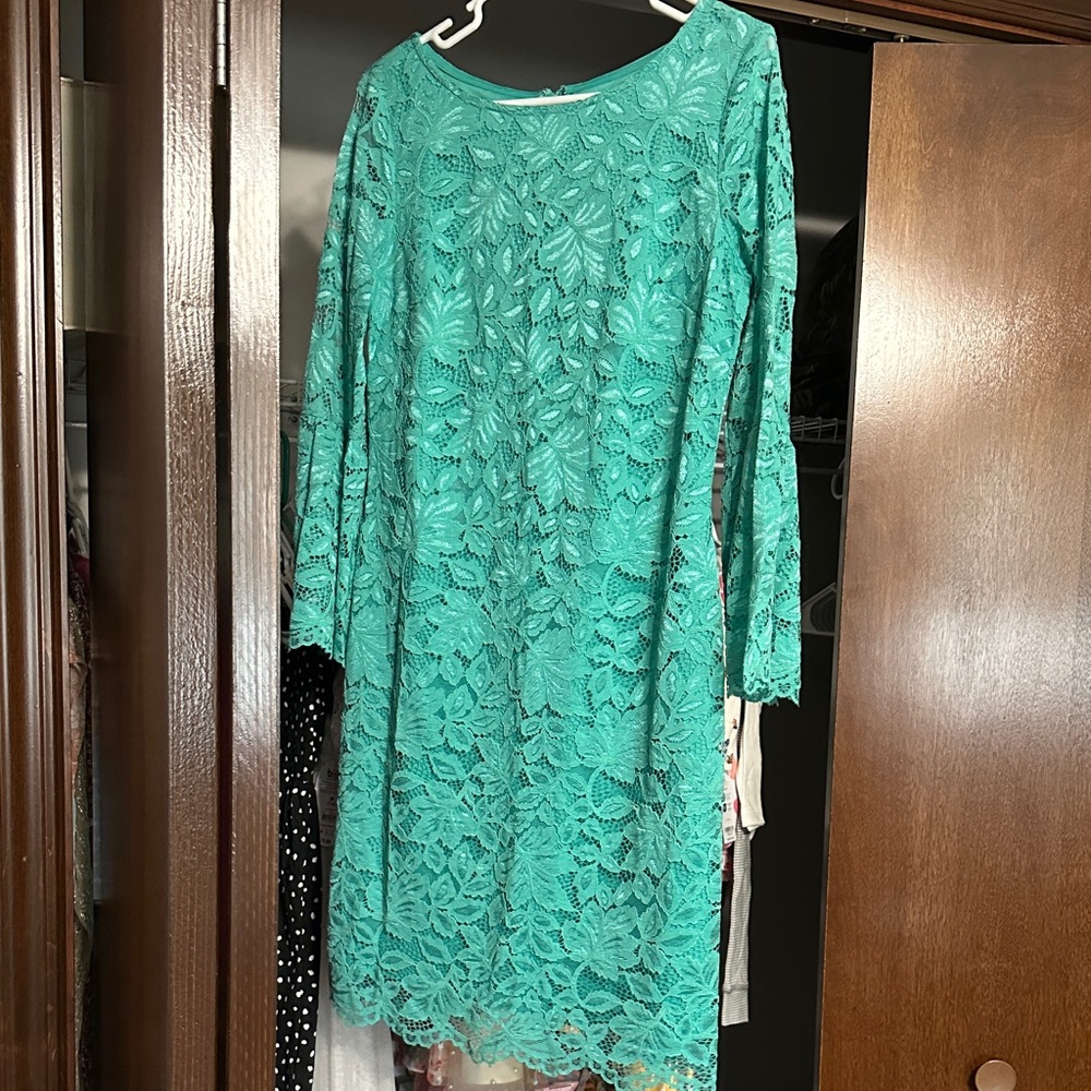 Nine West Turquoise, more of a green to me Lace Long Sleeve Dress